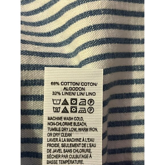 Lucky Brand Blouse Womens XS NEW Blue Striped 7W14370 Cotton/Linen Popover Shirt - Picture 7 of 14